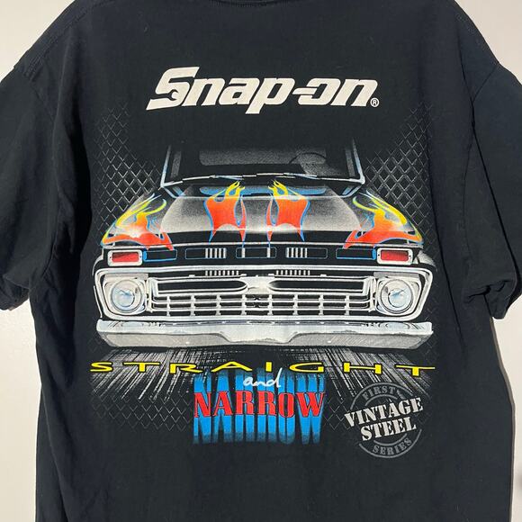 Snap On Log Print Black Straight‎ & Narrow Car Graphic Short Sleeve Men’s Size M - Picture 2 of 6